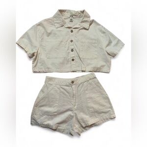Rachel Paige Cream Button-Up Shirt & Shorts Set - Size M